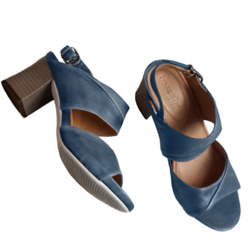 NEW Bussola Women Mari Indigo Slingback Pleat Twist Slide Fade Dress Block Heel - Picture 2 of 4